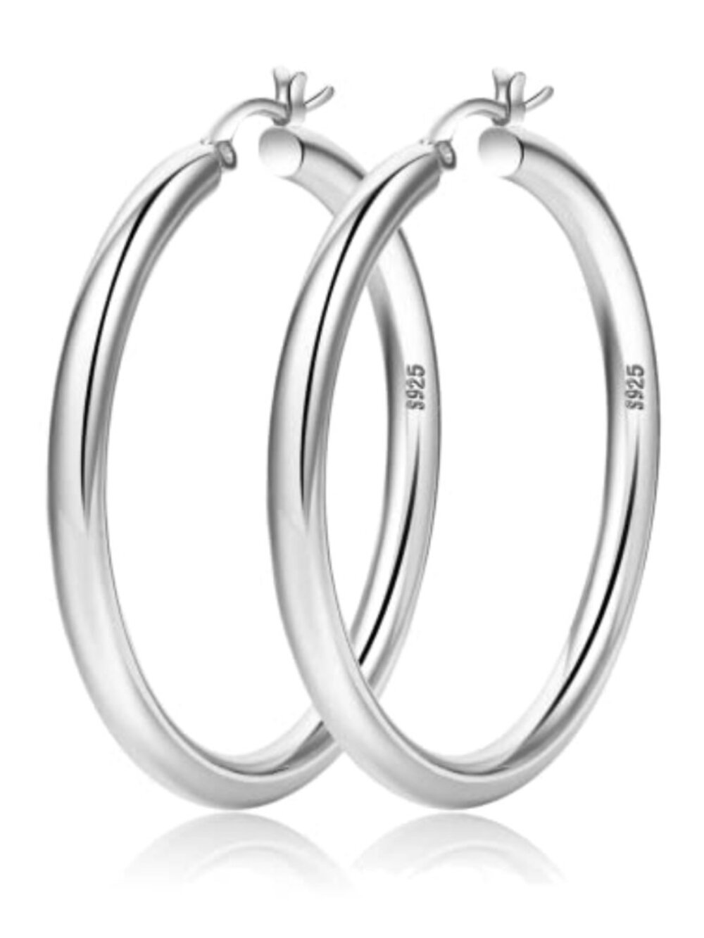 4mm Thick Chunky Hoop Earrings Sterling Silver Post Hypoallergenic Lightweight